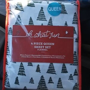 NEW ✨4 PIECE QUEEN SHEET SET FLANNEL evergreen tree,100% polyester
